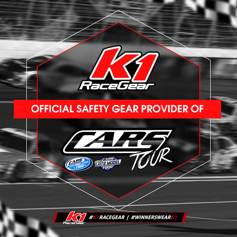 image announcing K1 RaceGear as the official safety partner of the CARS Tour