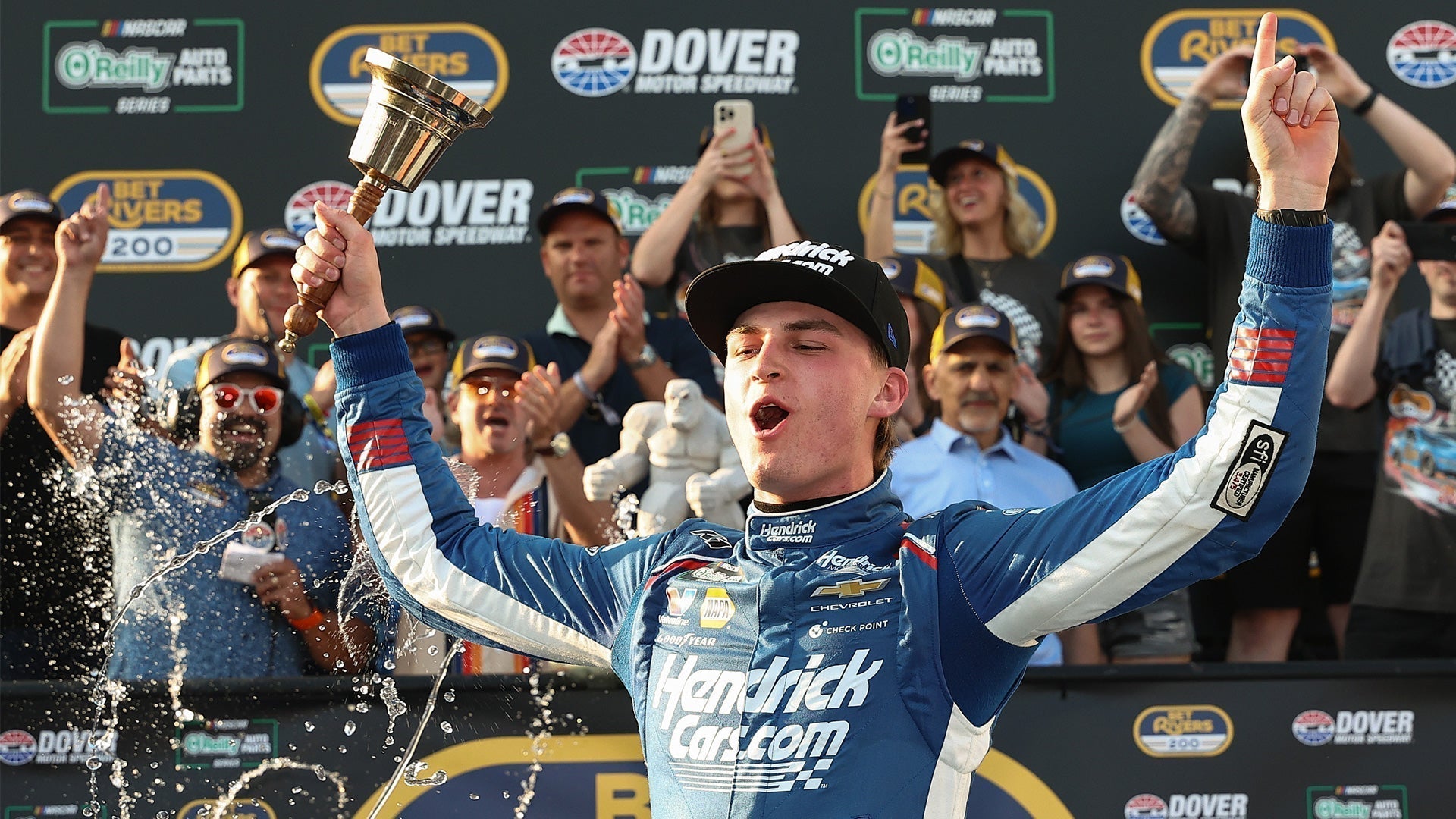 Corey Day rings the beel after winning at Dover.