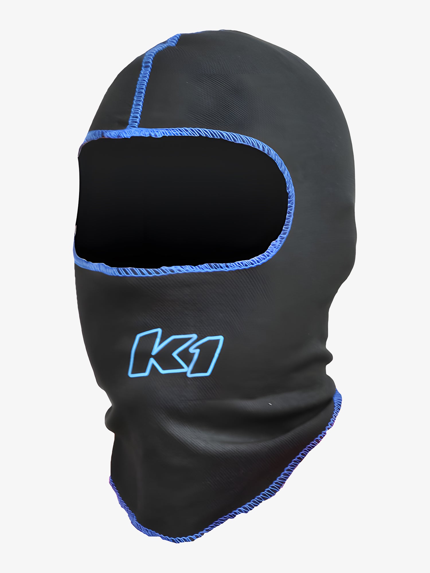 K1 Coolmax balaclava head sock black with blue stitch