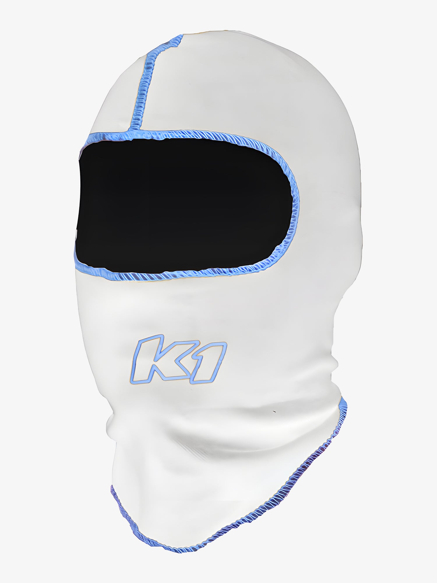 K1 Coolmax balaclava head sock white with blue stitch