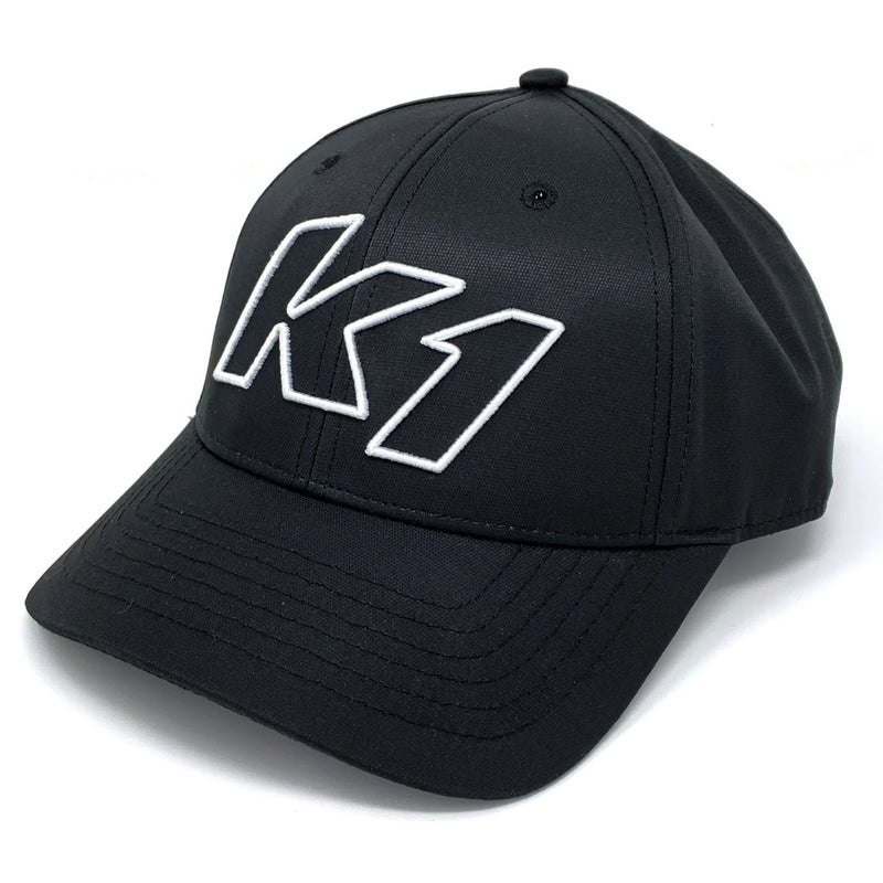 Black baseball cap with 3D K1 logo in white