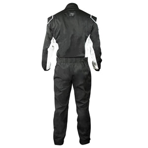 Back of the Challenger SFI Racing Suit in black and white
