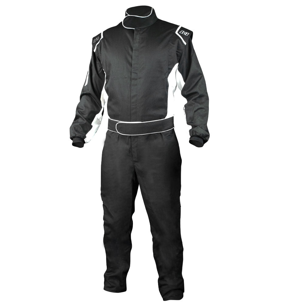 Front of the Challenger SFI racing suit in black and white