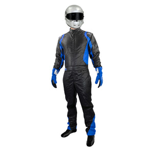Precision 2 auto racing suit black/blue front