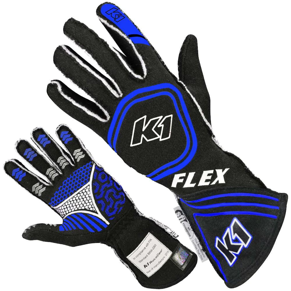 Flex Youth Nomex Racing Gloves in Blue and Black