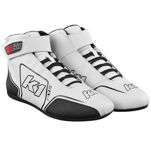 3/4 shot of a pair of GTX-1 white nomex racing shoes